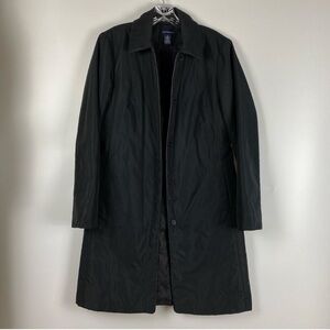 Ann Taylor Black Trench Coat Rain Winter Snow Long Womens Size 4
